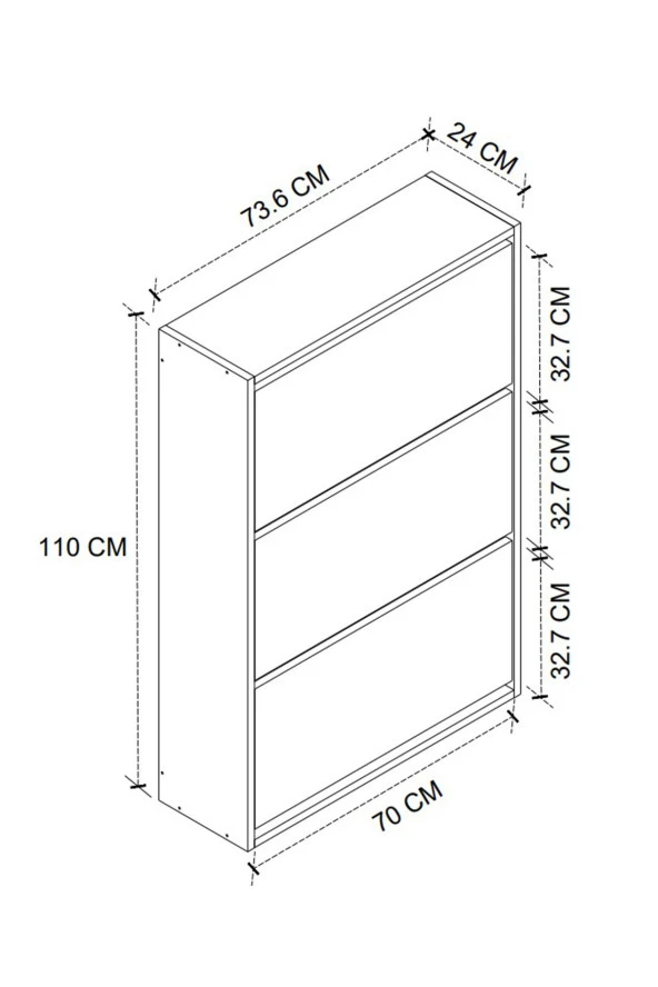 Bofigo Düşer Kapak Ayakkabılık Kayar Raflı Ayakkabılık 3 Bölmeli Ayakkabılık Çam - 8