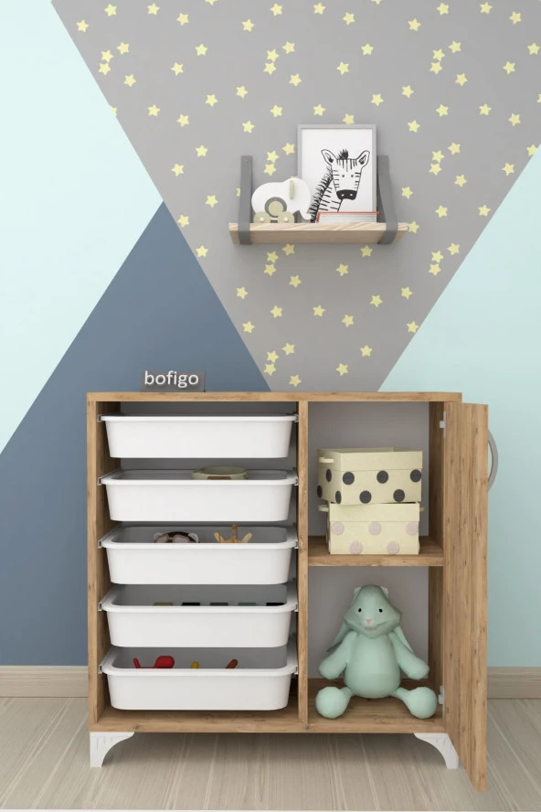 Bofigo 5 Sepetli Dolap Çok Amaçlı Dolap Oyuncak Dolabı Kayra Çam - 2