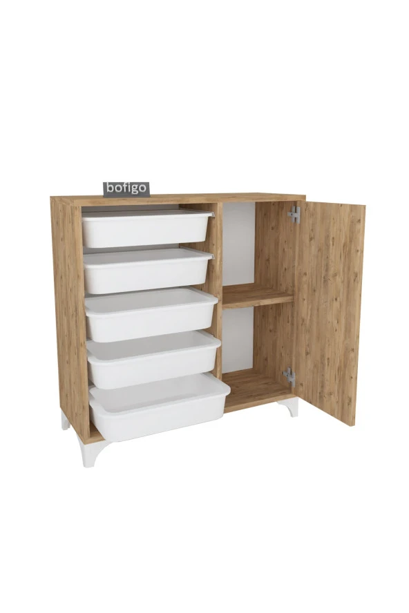 Bofigo 5 Sepetli Dolap Çok Amaçlı Dolap Oyuncak Dolabı Kayra Çam - 4