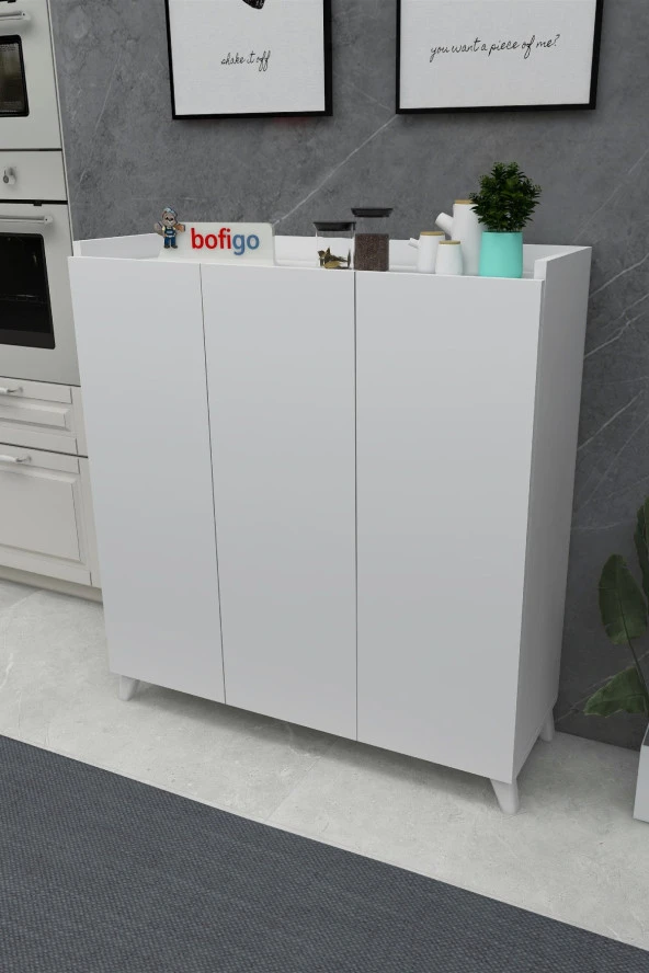 Bofigo 3 Kapaklı Çok Amaçlı Dolap Çok Amaçlı Mutfak Dolabı Banyo Dolabı Ayakkabılık Beyaz - 2