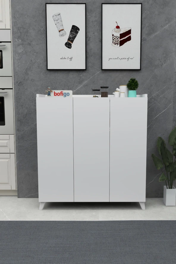 Bofigo 3 Kapaklı Çok Amaçlı Dolap Çok Amaçlı Mutfak Dolabı Banyo Dolabı Ayakkabılık Beyaz - 3