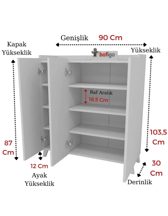 Bofigo 3 Kapaklı Çok Amaçlı Dolap Çok Amaçlı Mutfak Dolabı Banyo Dolabı Ayakkabılık Beyaz - 5