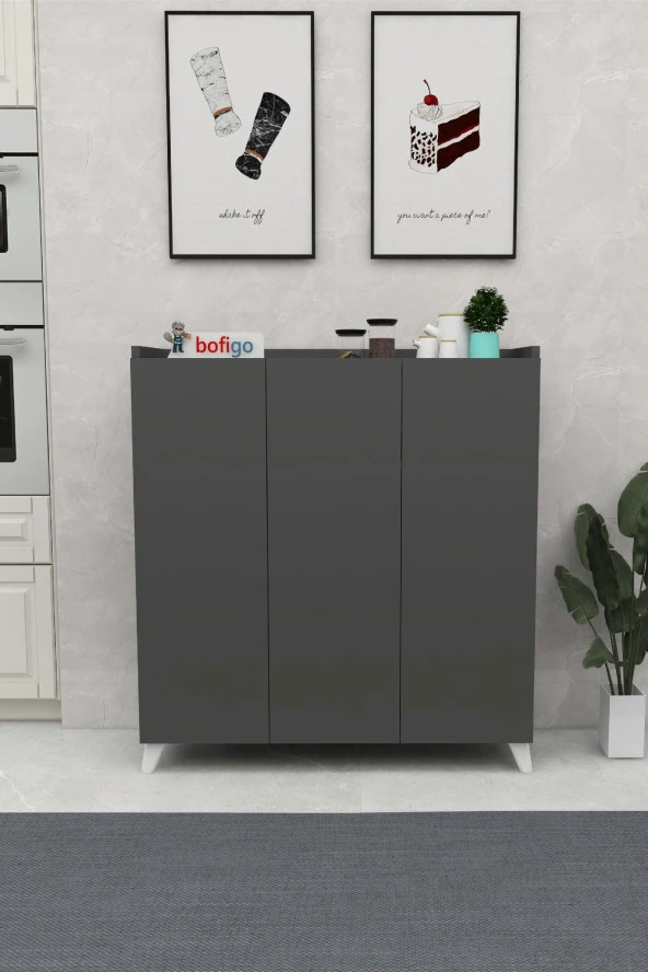 Bofigo 3 Kapaklı Çok Amaçlı Dolap Çok Amaçlı Mutfak Dolabı Banyo Dolabı Ayakkabılık Antrasit - 3
