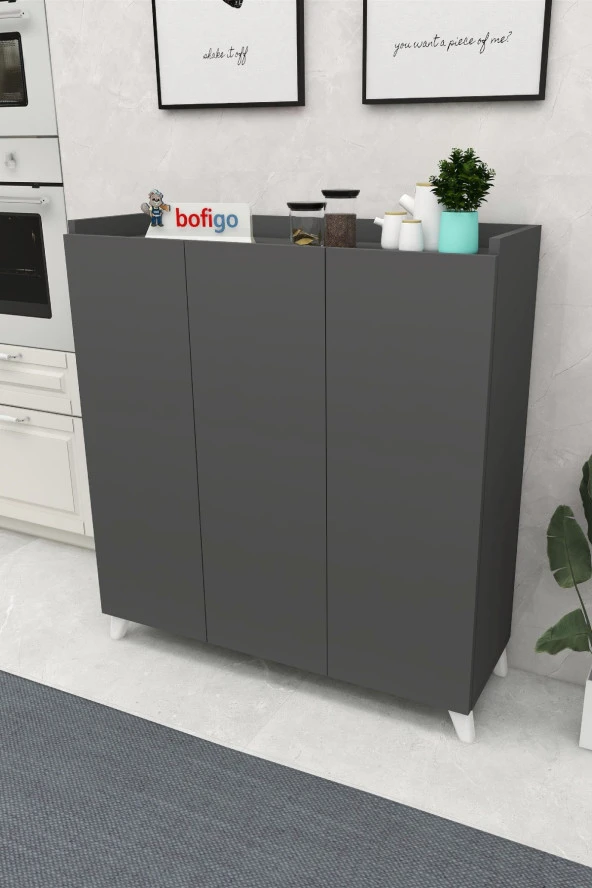 Bofigo 3 Kapaklı Çok Amaçlı Dolap Çok Amaçlı Mutfak Dolabı Banyo Dolabı Ayakkabılık Antrasit - 2