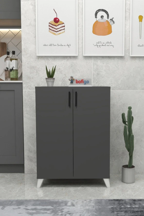 Bofigo 4 Raflı Çok Amaçlı Dolap Çok Amaçlı Mutfak Dolabı Banyo Dolabı Ceren Antrasit - 3