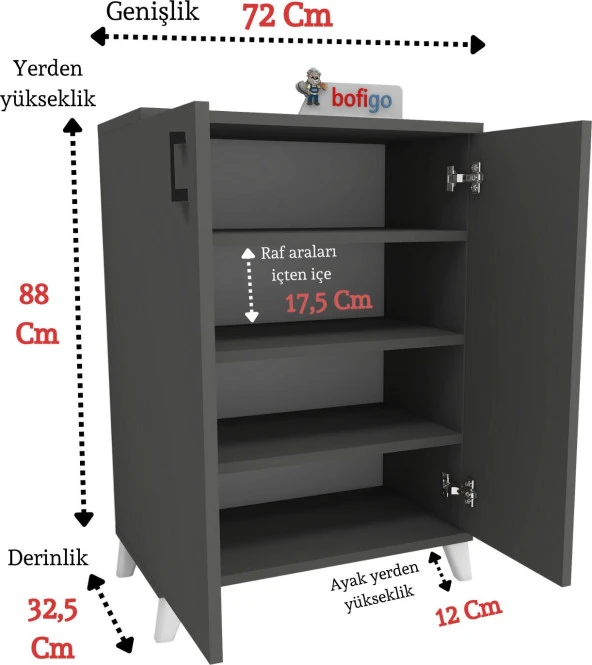 Bofigo 4 Raflı Çok Amaçlı Dolap Çok Amaçlı Mutfak Dolabı Banyo Dolabı Ceren Antrasit - 5