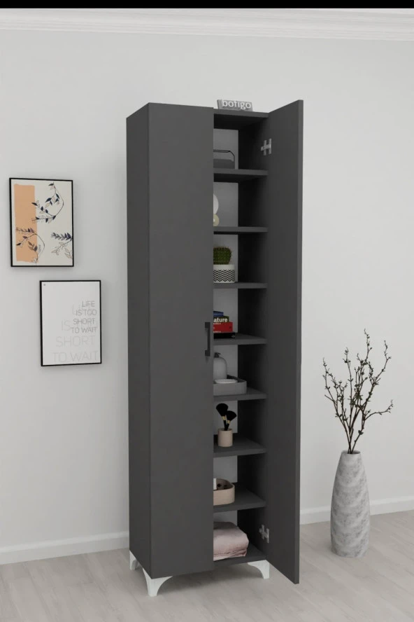 Bofigo 8 Raflı 2 Kapaklı Çok Amaçlı Mutfak Dolabı Banyo Dolabı Çok Amaçlı Dolap Cemre Antrasit - 2