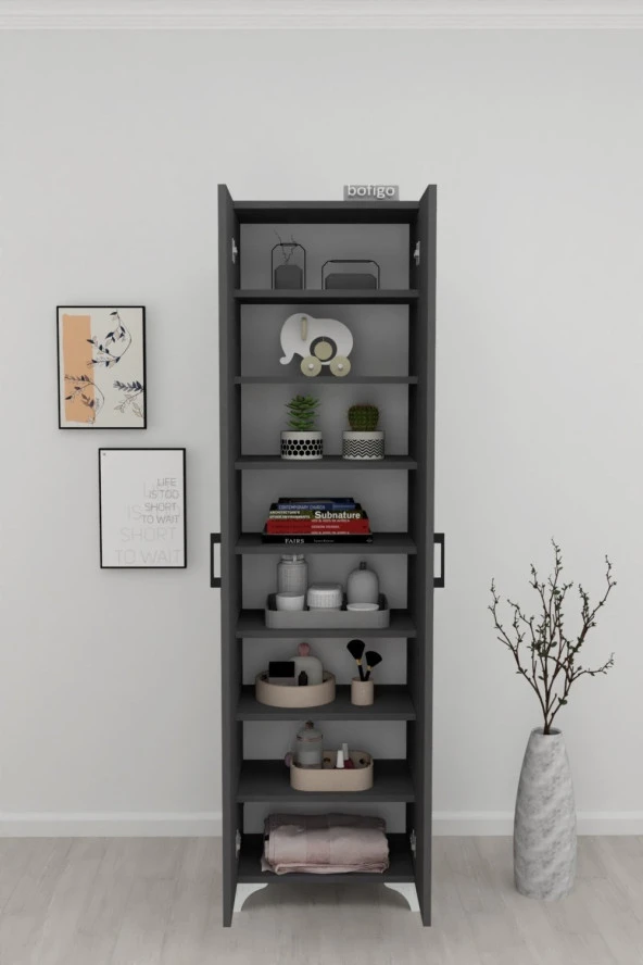 Bofigo 8 Raflı 2 Kapaklı Çok Amaçlı Mutfak Dolabı Banyo Dolabı Çok Amaçlı Dolap Cemre Antrasit - 4