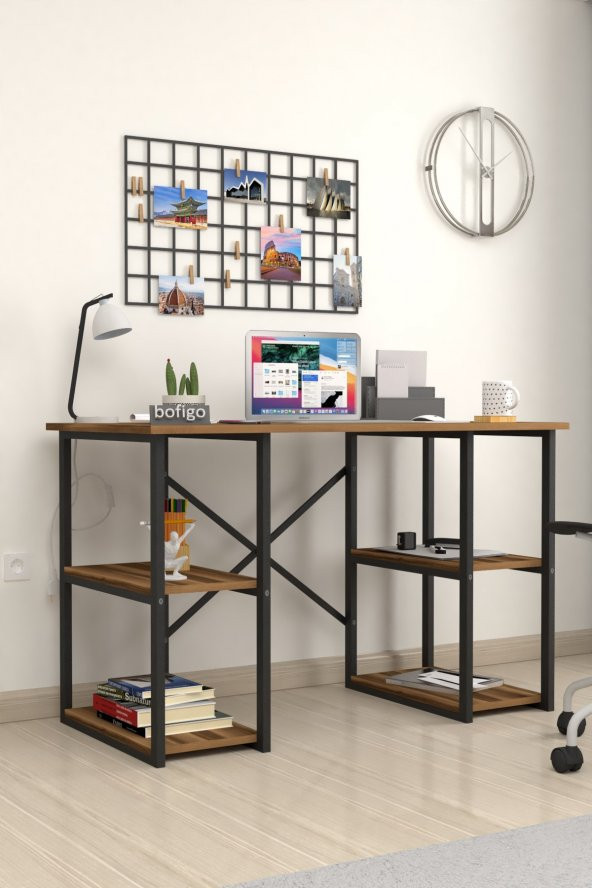 Bofigo 60X120 cm 4 Raflı Çalışma Masası Bilgisayar Masası Ofis Ders Yemek Masası Ceviz