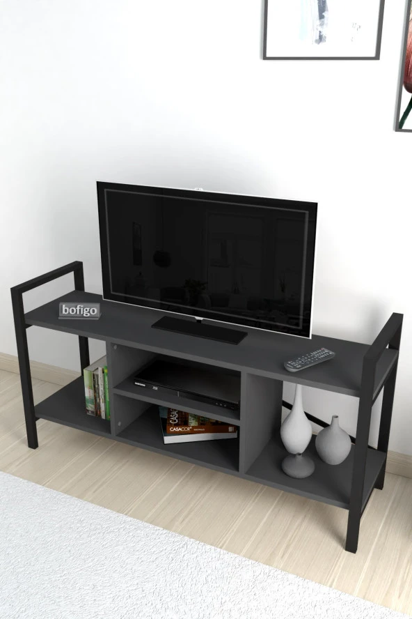 Bofigo TV Sehpası Raflı TV Ünitesi Televizyon Sehpası Antrasit - 3