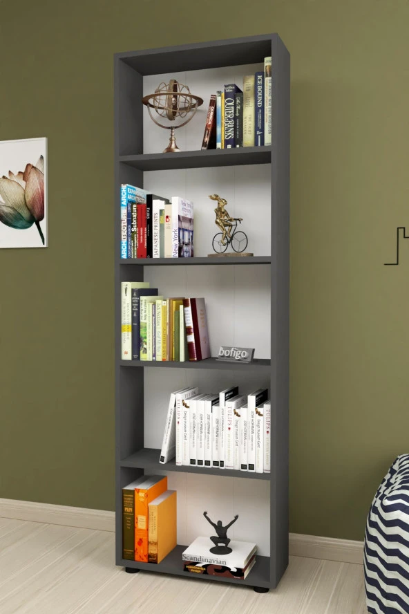 Bofigo Dekoratif 5 Raflı Kitaplık Modern Kitaplık Antrasit - 2