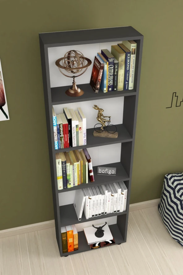 Bofigo Dekoratif 5 Raflı Kitaplık Modern Kitaplık Antrasit - 4