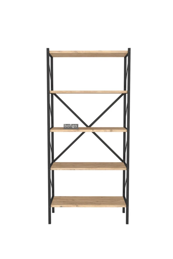 Bofigo Dekoratif 5 Raflı Kitaplık Metal Kitaplık Çam - 8