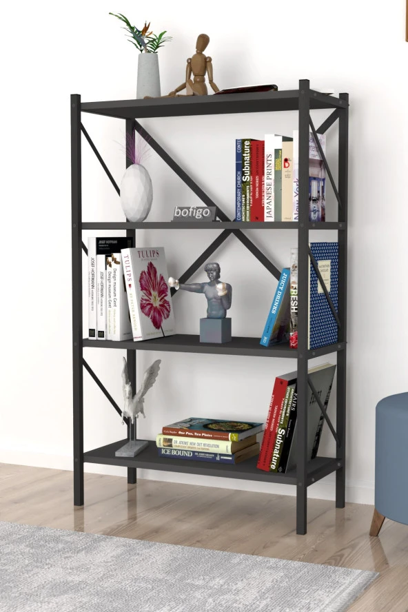 Bofigo Dekoratif 4 Raflı Kitaplık Metal Kitaplık Antrasit - 3