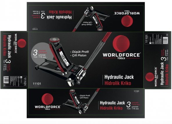 Wordforce Hidrolik Kriko 3 Ton Düşük Profil Çift Piston - 2