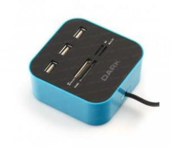 Dark UCR202 USB MicroSD-SD-MMC-M2-MS PRO DUO Kart Okuyuculu USB Çoklayıcı (Mavi)