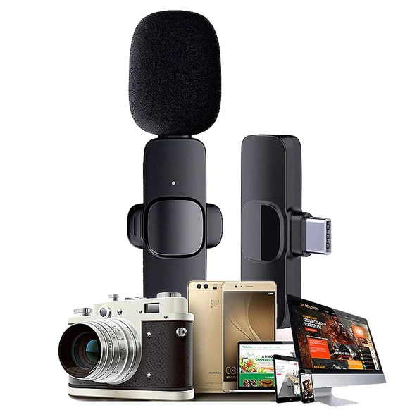 Kablosuz yaka mikrofonu Type C wireless harici yaka mikrofonu - 3