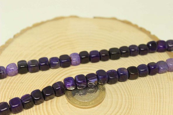 Akik Taşı Küp Şekilli 7-8mm Aralığı YARIM Dizi (24260) (18cm uzunluğundadır) - Resim 2