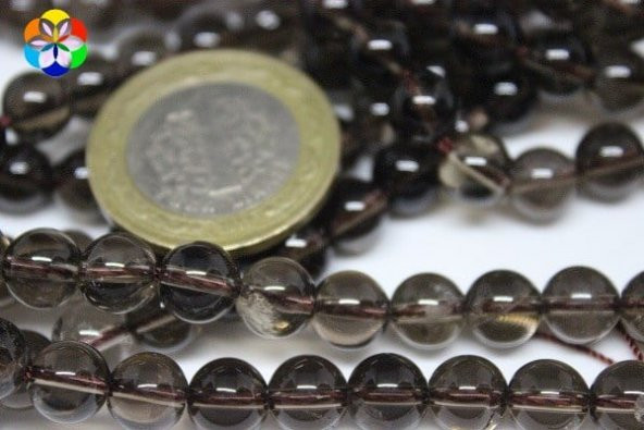 Dumanlı Kuvars Taşı YARIM Dizi 8mm (18cm uzunluğundadır) - Resim 3