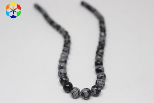 Kar Tanesi Obsidyen Taşı YARIM Dizi 8mm (18cm uzunluğundadır) - 2