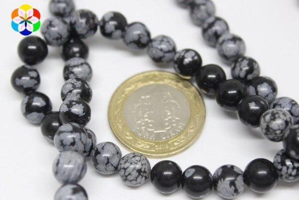 Kar Tanesi Obsidyen Taşı YARIM Dizi 8mm (18cm uzunluğundadır) - 3
