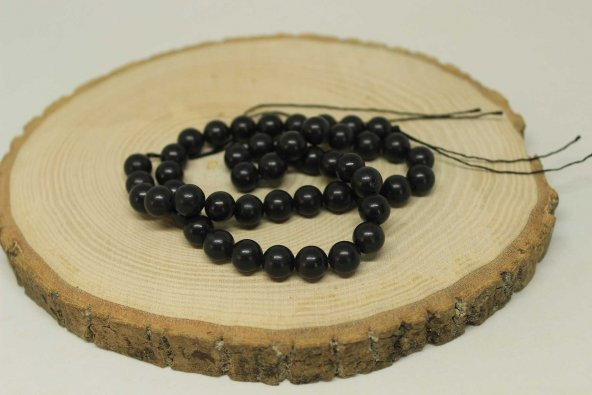 Shungite (Şungit) Taşı YARIM Dizi 8mm (18cm uzunluğundadır)