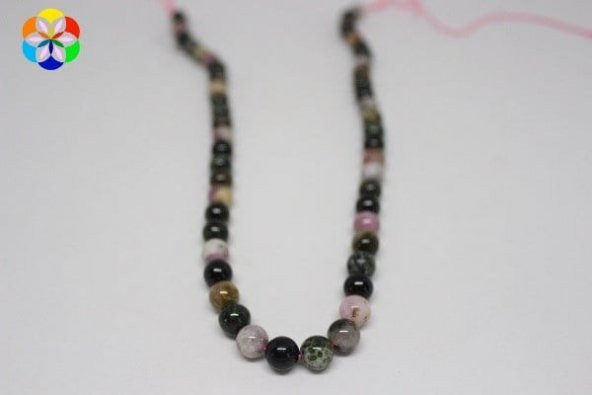Turmalin Taşı Karışık Renkler YARIM Dizi 8mm (18cm uzunluğundadır) ürün görseli
