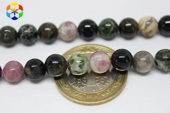 Turmalin Taşı Karışık Renkler YARIM Dizi 8mm (18cm uzunluğundadır) - Resim 4