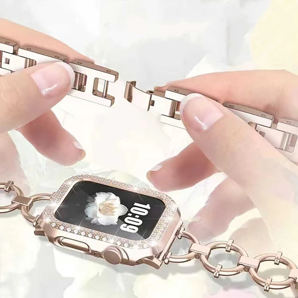 Apple Watch 44mm KRD-56 Halka Tasarım Metal Kordon - 10