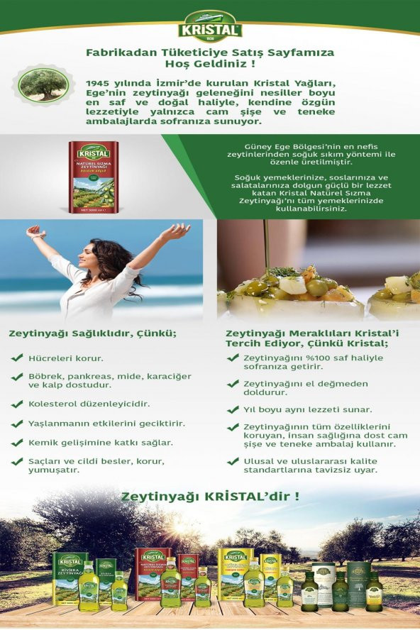 Kristal Natüral Sızma Zeytinyağı 5 Litre Teneke Kutu - 2