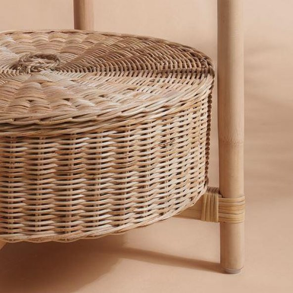 2 Katlı Rattan Komodin-Sehpa MeridyenDukkan 52 cm Doğal El Örmesi Çıkarılabilir Tepsi - 6