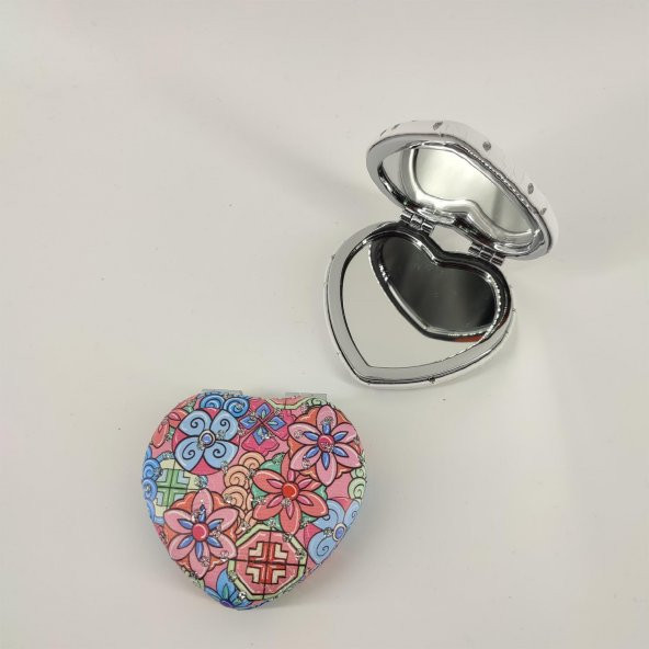 MORDİNO Pembe Çiçekli Kalp Cep Aynası