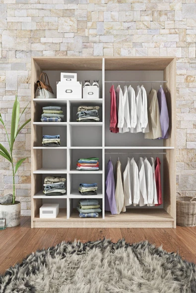 AEKA Ae-1059 Milano Beyaz Sonomo 4 Kapaklı Gardırop 11 Raflı 2 Askılıklı - 3