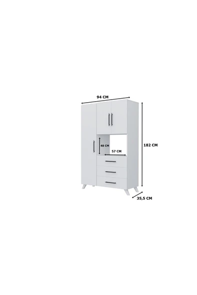 AEKA Ae-2074 Aras Beyaz Çok Amaçlı Mutfak Dolabı&banyo Dolabı, Kiler, 3 Kapaklı, 3 Çekmeceli, Fırın Bölme - 4