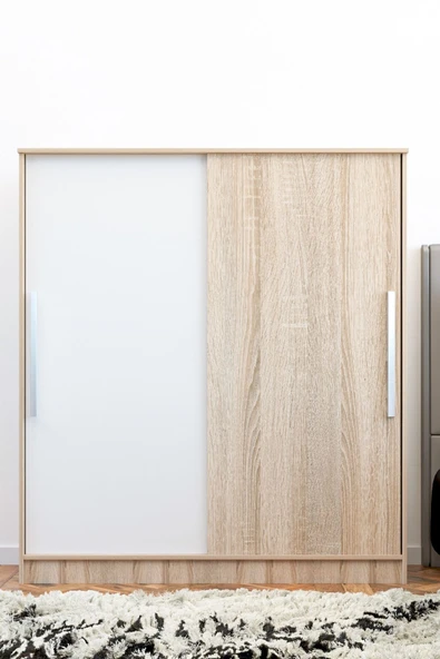 AEKA Ae-4001 Zambak Sürgülü Dolap Çok Raflı Çekmeceli Askılı Sonomo/beyaz Kapaklı Gardırop - 4