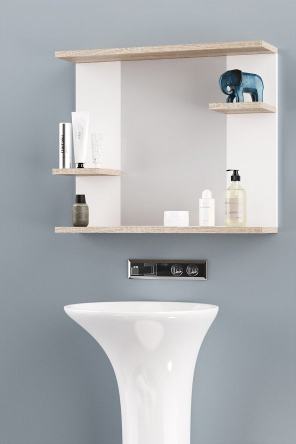 AEKA Ae-2026 Safir Beyaz Banyo Dolabı Lavabo Üstü Aynalı 4 Raflı