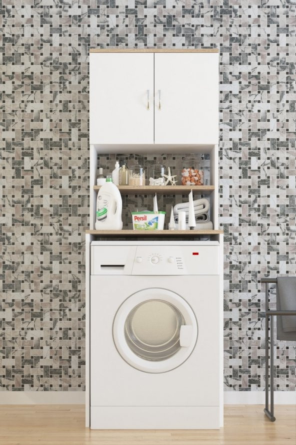 Aeka Ae-2042 Solo Çamaşır Makinesi Dolabı, Banyo Dolabı, 4 Raflı, Kapaklı, Beyaz Dolap - 4