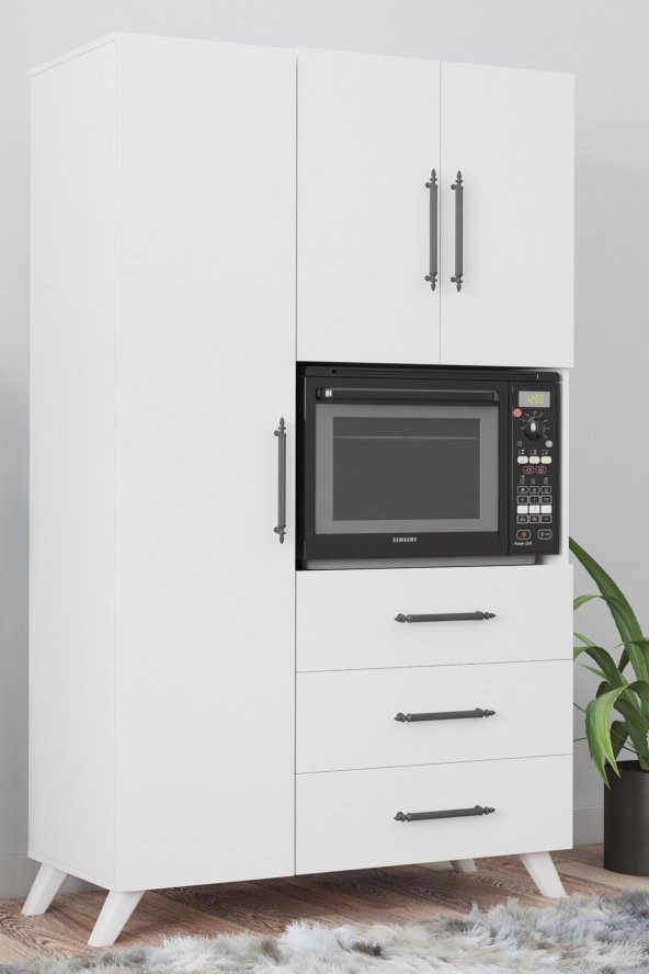 AEKA Ae-2074 Aras Beyaz Çok Amaçlı Mutfak Dolabı&banyo Dolabı, Kiler, 3 Kapaklı, 3 Çekmeceli, Fırın Bölme - 2