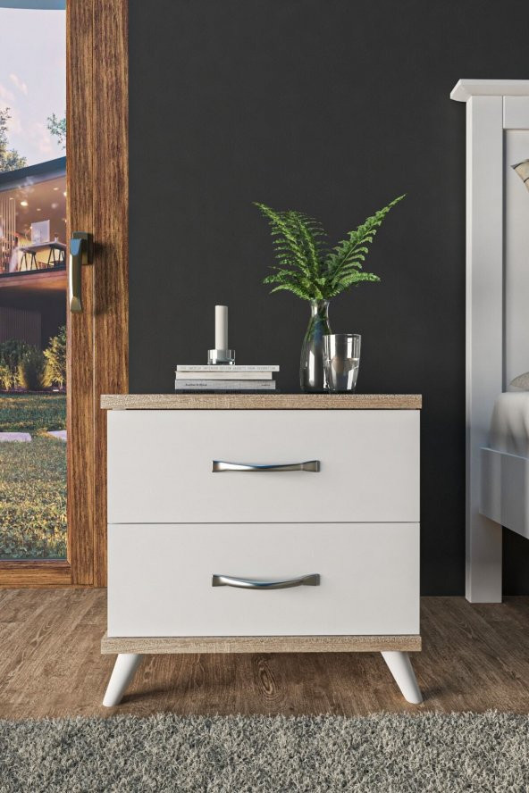 AEKA Ae-2029 Inci 2 Çekmeceli Beyaz Komodin 49 Cm - 2
