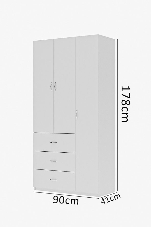 AEKA Beyaz Polo 3 Kapaklı Raflı Askılıklı 3 Çekmeceli Gardırop Ae-1069 - 3