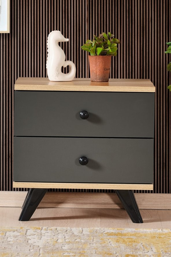 AEKA Ae-2029 Inci 2 Çekmeceli Antrasit Komodin 49 cm - 2