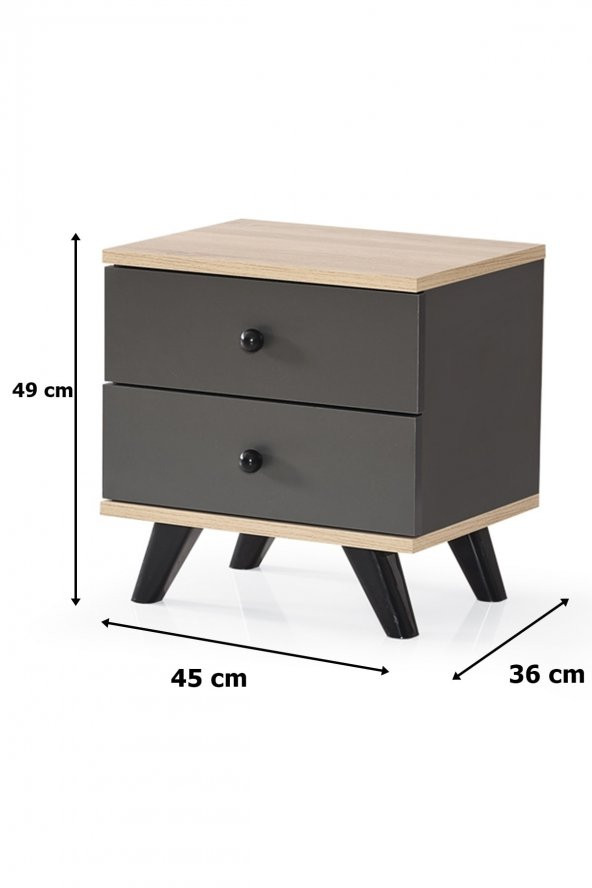 AEKA Ae-2029 Inci 2 Çekmeceli Antrasit Komodin 49 cm - 3