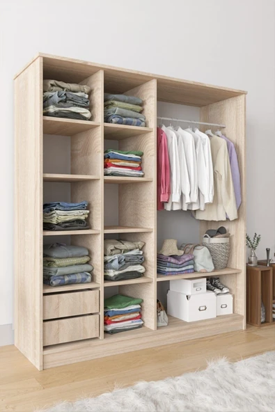 AEKA Ae-4001 Zambak Sürgülü Dolap Çok Raflı Çekmeceli Askılı Antrasit Gri Gardırop - 2