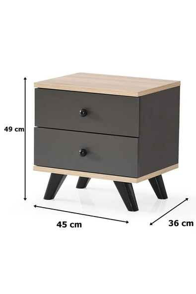 AEKA Ae-2029 Inci 2 Çekmeceli Antrasit Komodin 49 cm - 3
