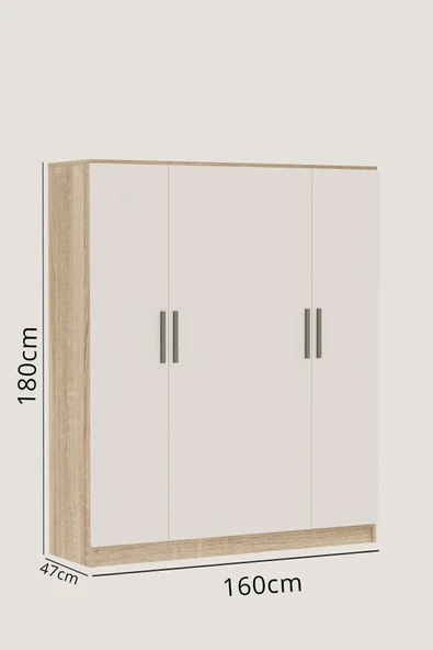 AEKA Ae-1059 Milano Beyaz Sonomo 4 Kapaklı Gardırop 11 Raflı 2 Askılıklı - 4