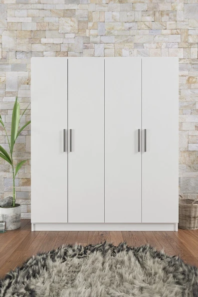 AEKA Ae-1059 Milano Beyaz 4 Kapaklı Gardırop 11 Raflı 2 Askılıklı Beyaz - 4