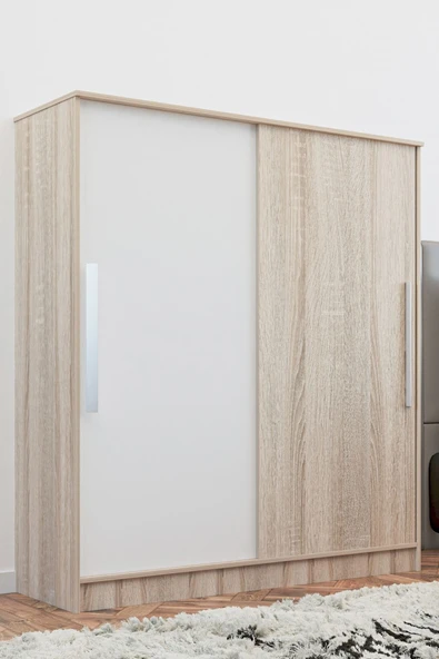 AEKA Ae-4001 Zambak Sürgülü Dolap Çok Raflı Çekmeceli Askılı Sonomo/beyaz Kapaklı Gardırop