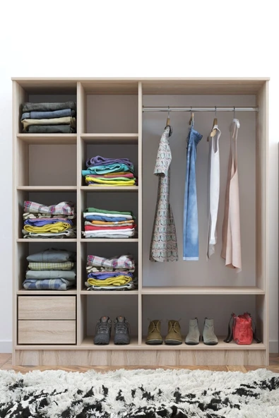 AEKA Ae-4001 Zambak Sürgülü Dolap Çok Raflı Çekmeceli Askılı Sonomo/beyaz Kapaklı Gardırop - 2