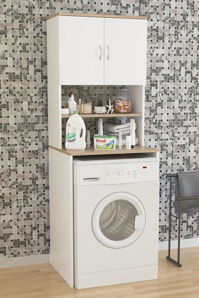 AEKA Ae-2042 Solo Çamaşır Makinesi Dolabı, Banyo Dolabı, 4 Raflı, Kapaklı, Beyaz Dolap - 3