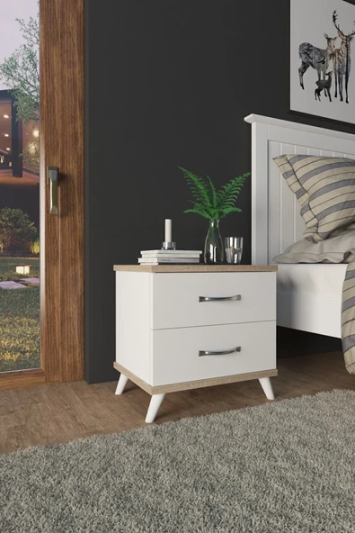 AEKA Ae-2029 Inci 2 Çekmeceli Beyaz Komodin 49 Cm, Ayaklı - 4